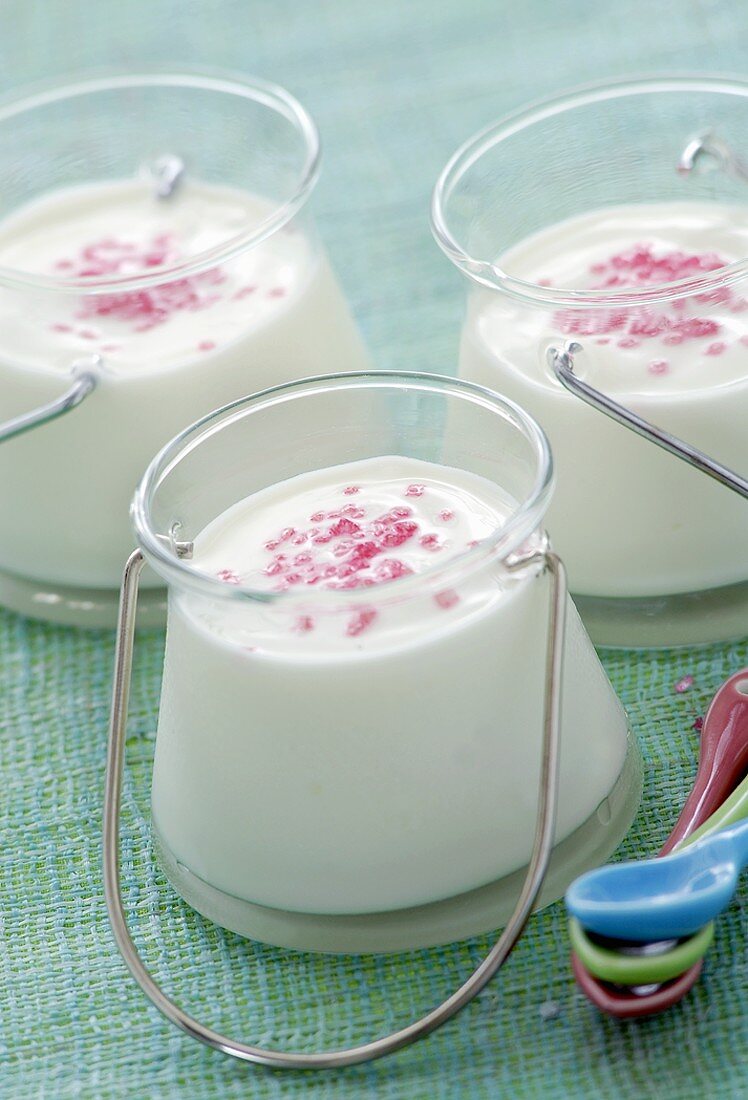 Yoghurt with pink sugar sprinkles