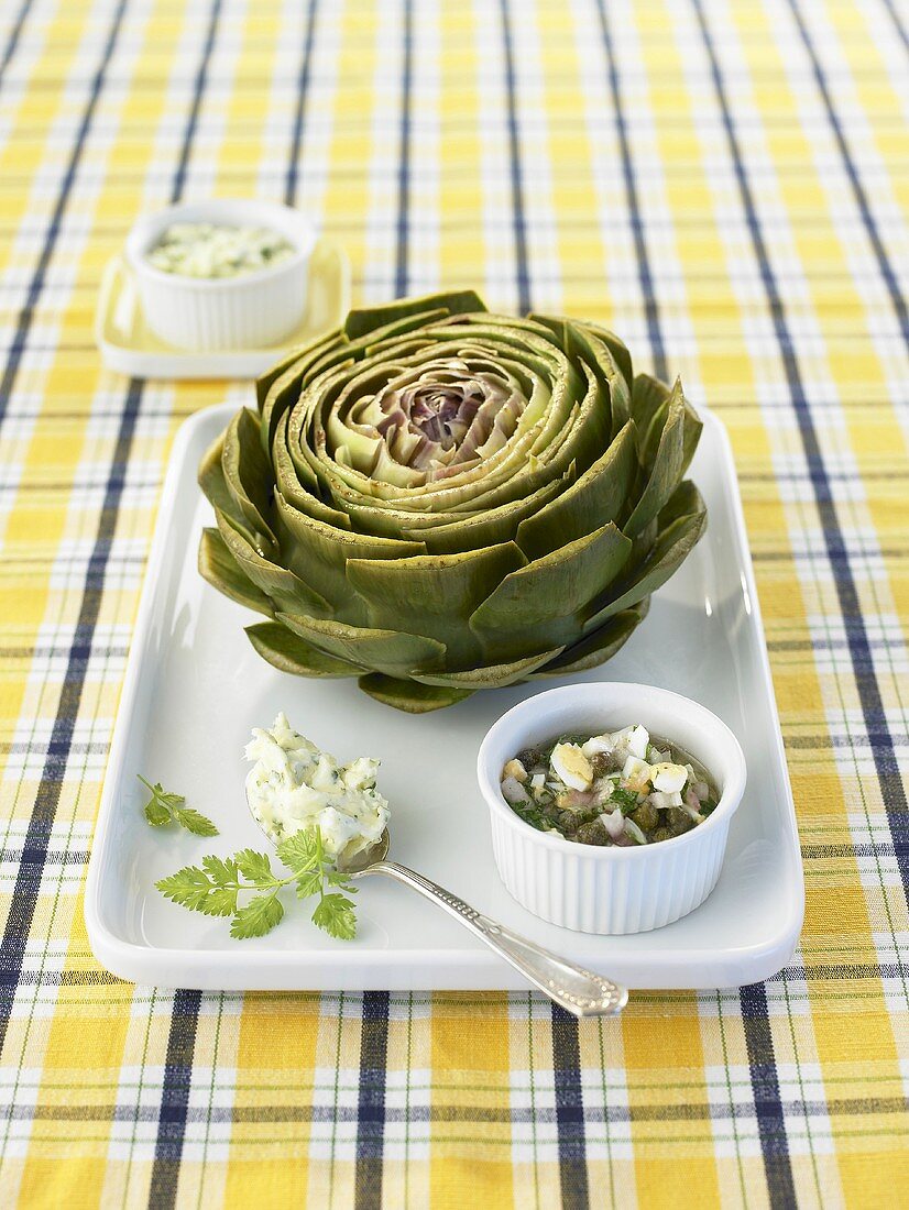 Cooked artichoke with caper vinaigrette