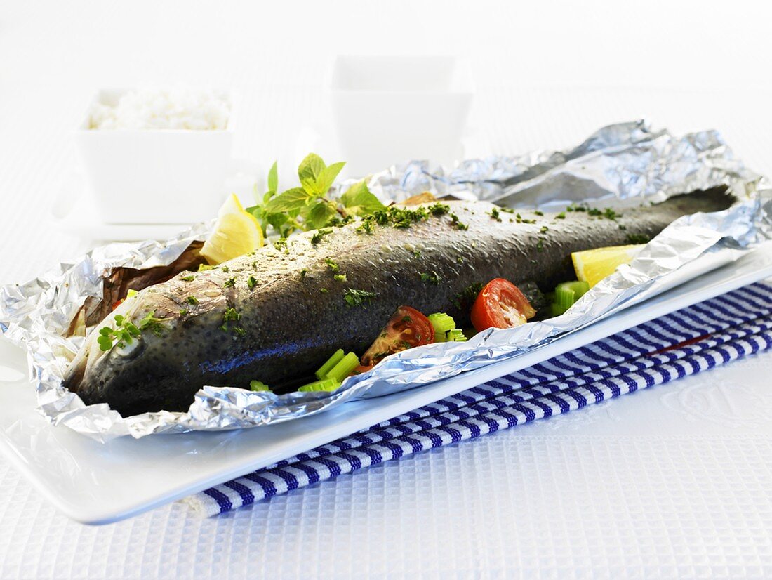 Oven-baked salmon trout