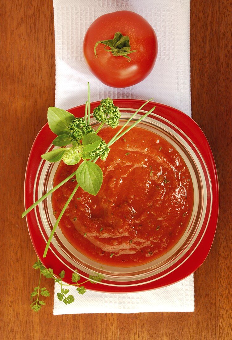 Creamed tomato soup with fresh herbs