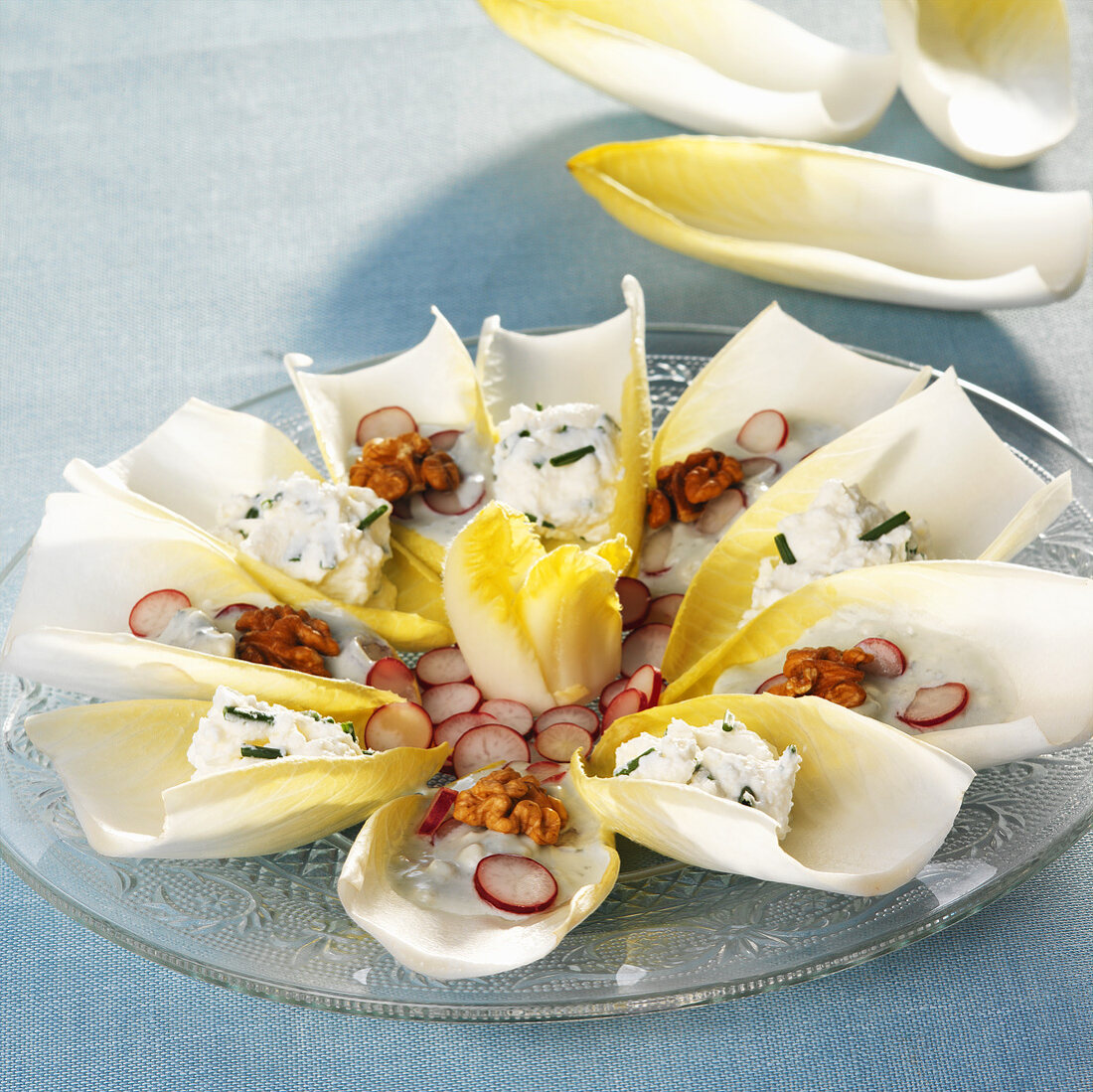 Chicoreesalat mit Radieschen, Käse und Walnüssen