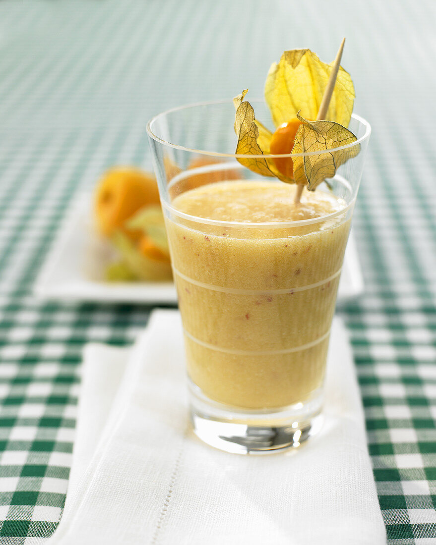 Apricot smoothie, decorated with physalis