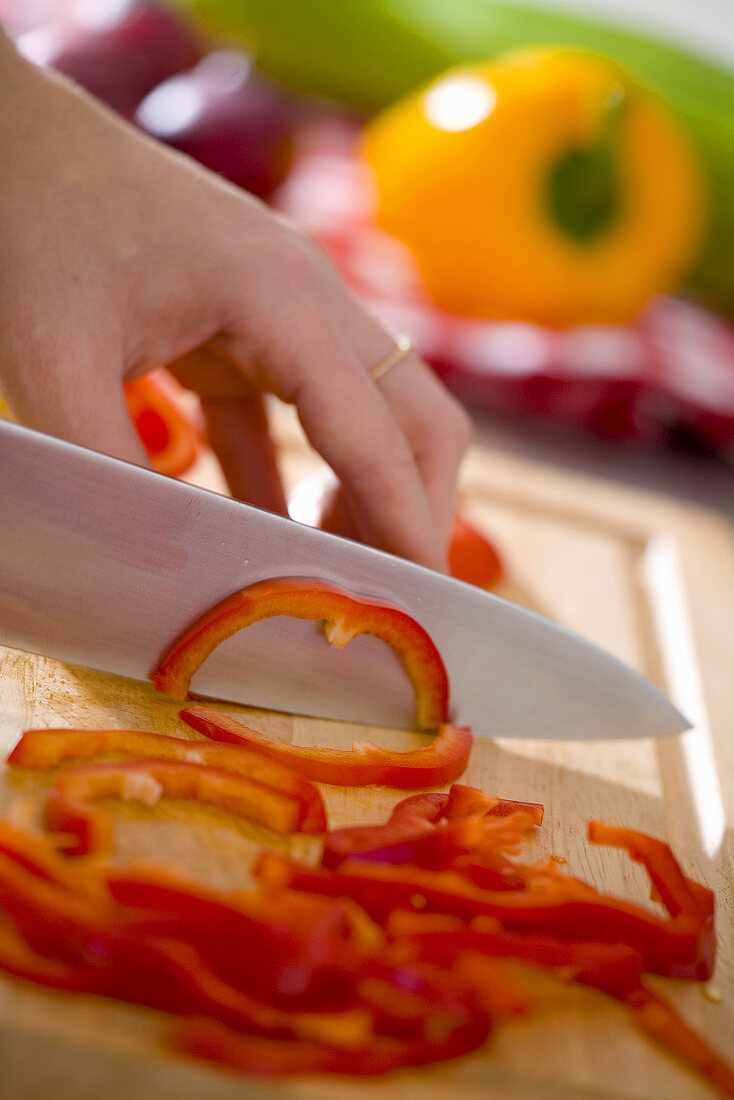 Slicing a red pepper