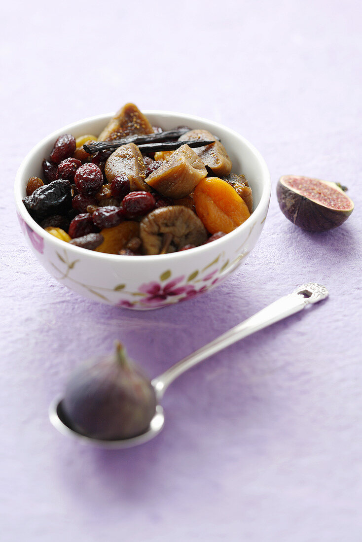 Dried fruit in honey syrup and fresh figs