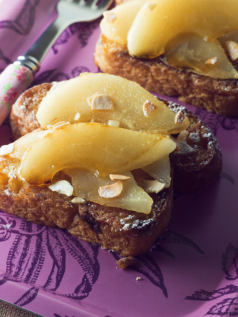 French toast with slices of pear