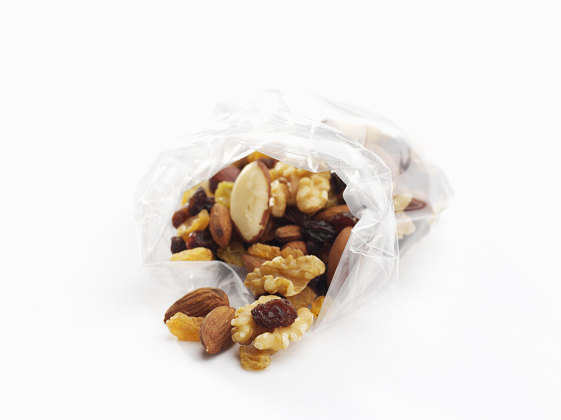 Mixed nuts in a plastic bag