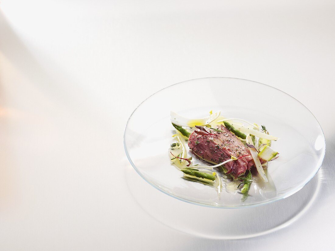 Marinated lamb fillet with asparagus