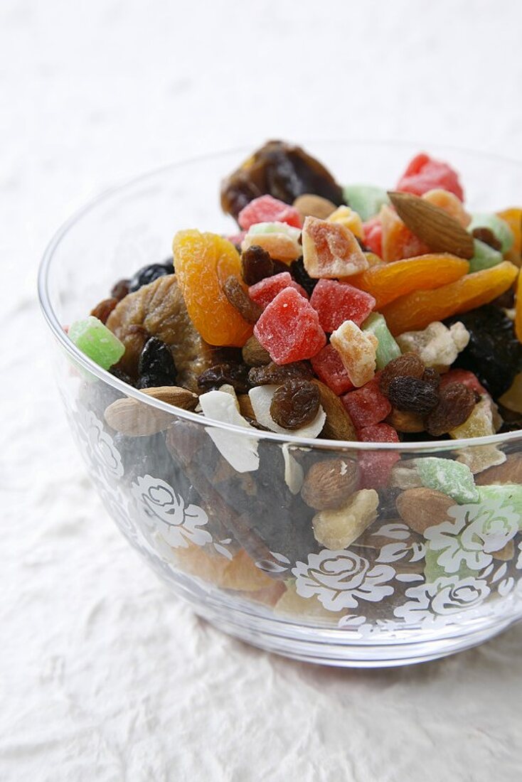 Bowl of dried fruit and nuts