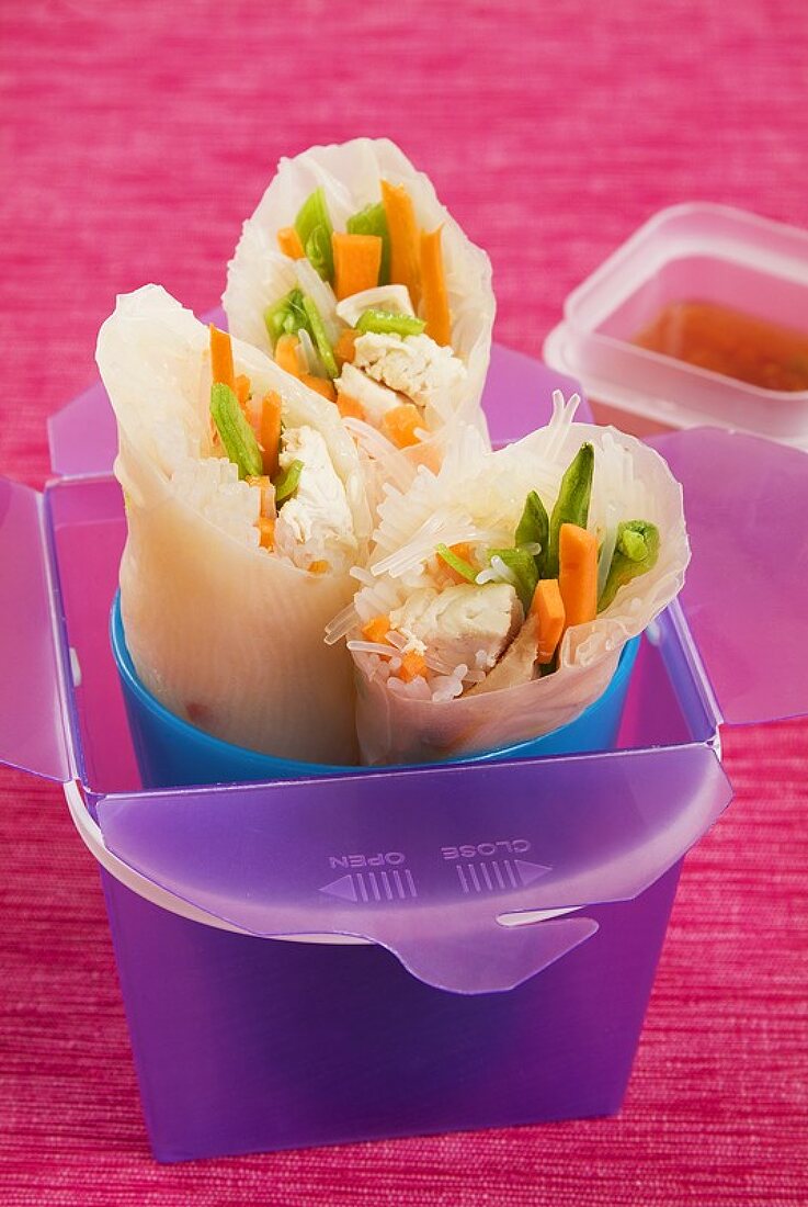 Rice paper rolls filled with chicken and vegetables