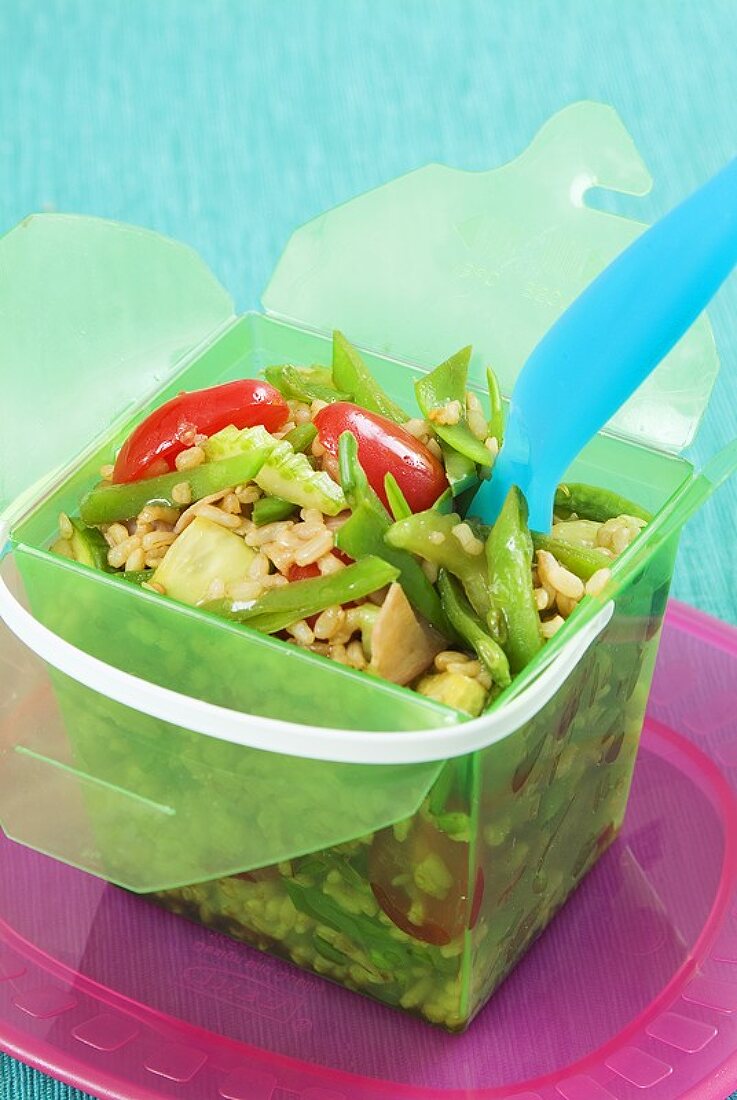 Chinese rice salad with vegetables to take away