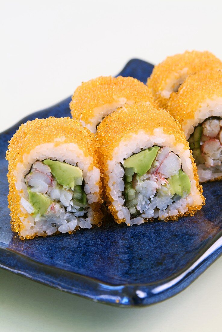 California rolls coated in caviar