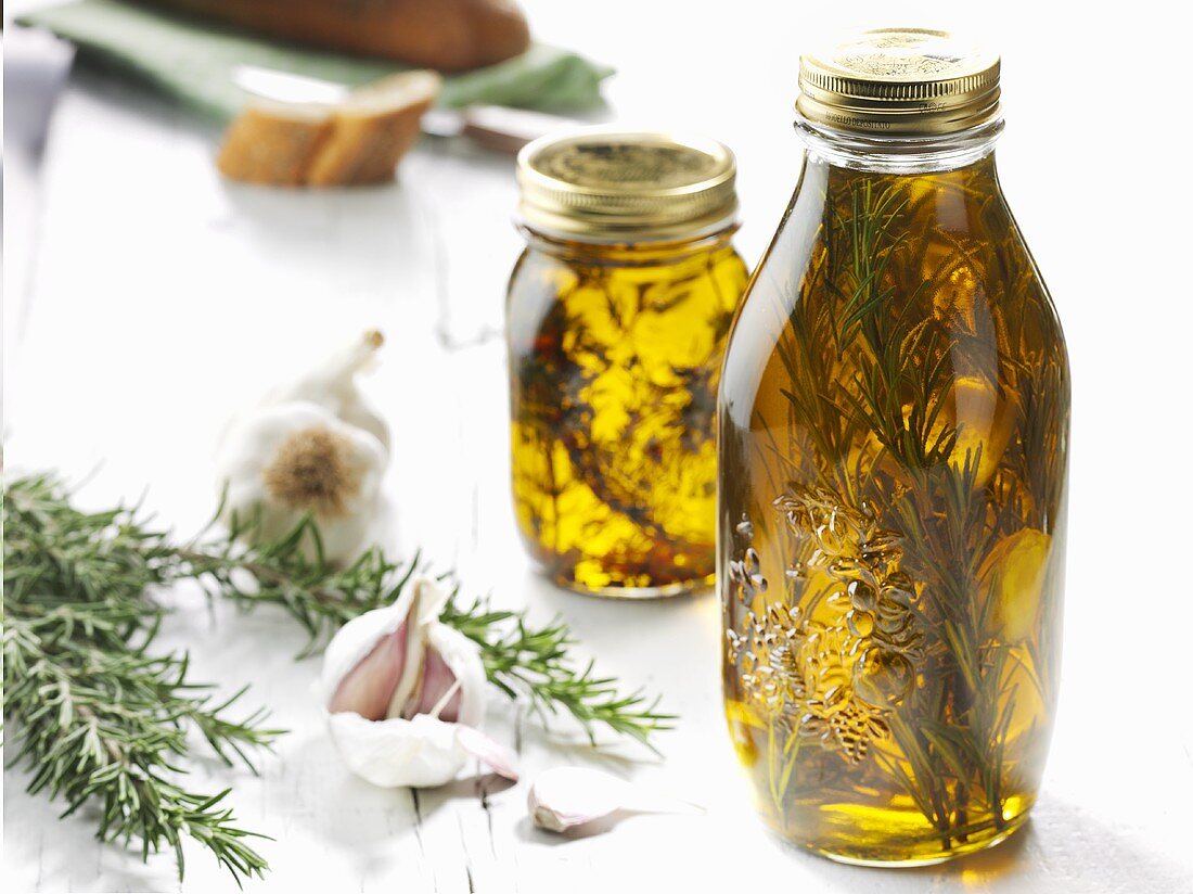 Herb oil, garlic and rosemary