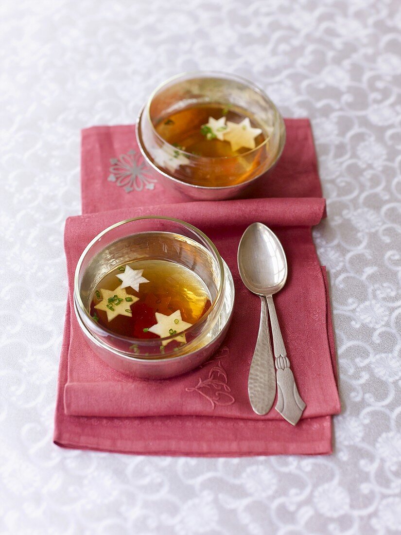 Consommé with vegetable stars for Christmas