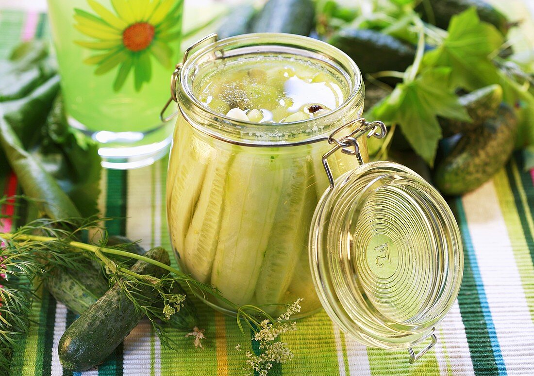 Mustard pickle in a preserving jar