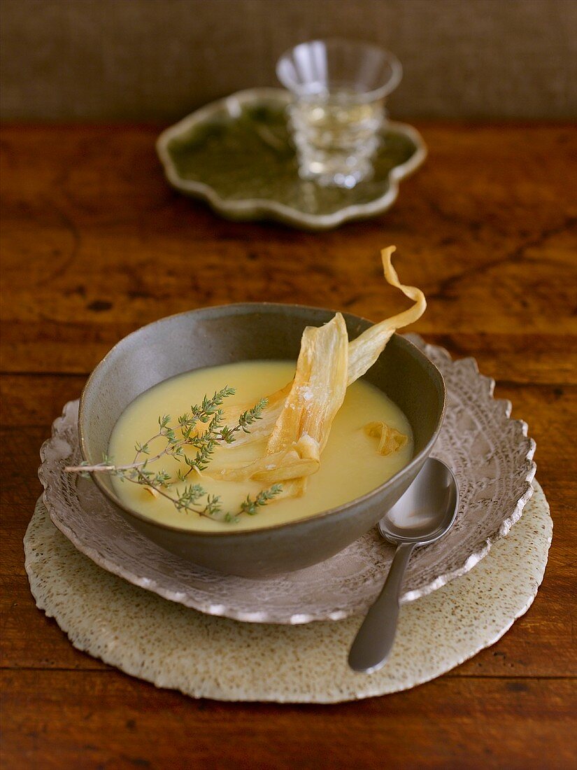Cream of parsnip soup with parsnip crisps