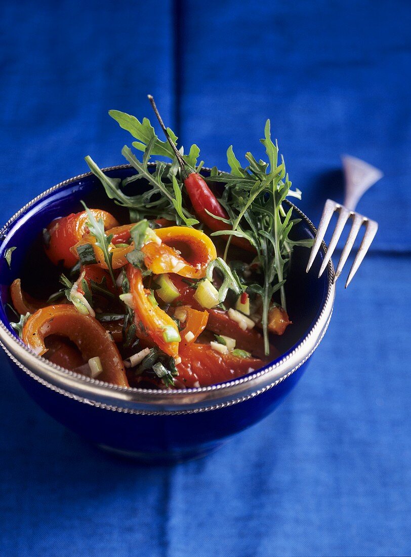 Spicy pepper salad with chilli and rocket