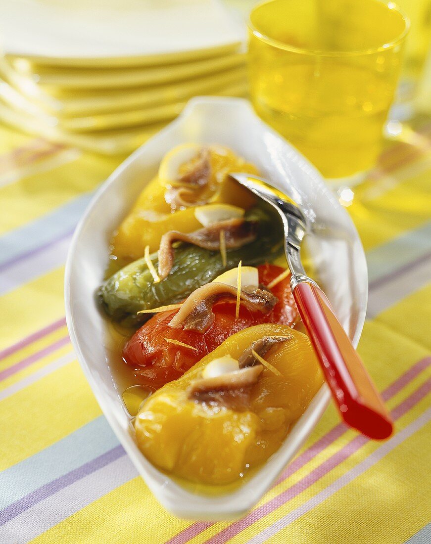 Marinated peppers with anchovies