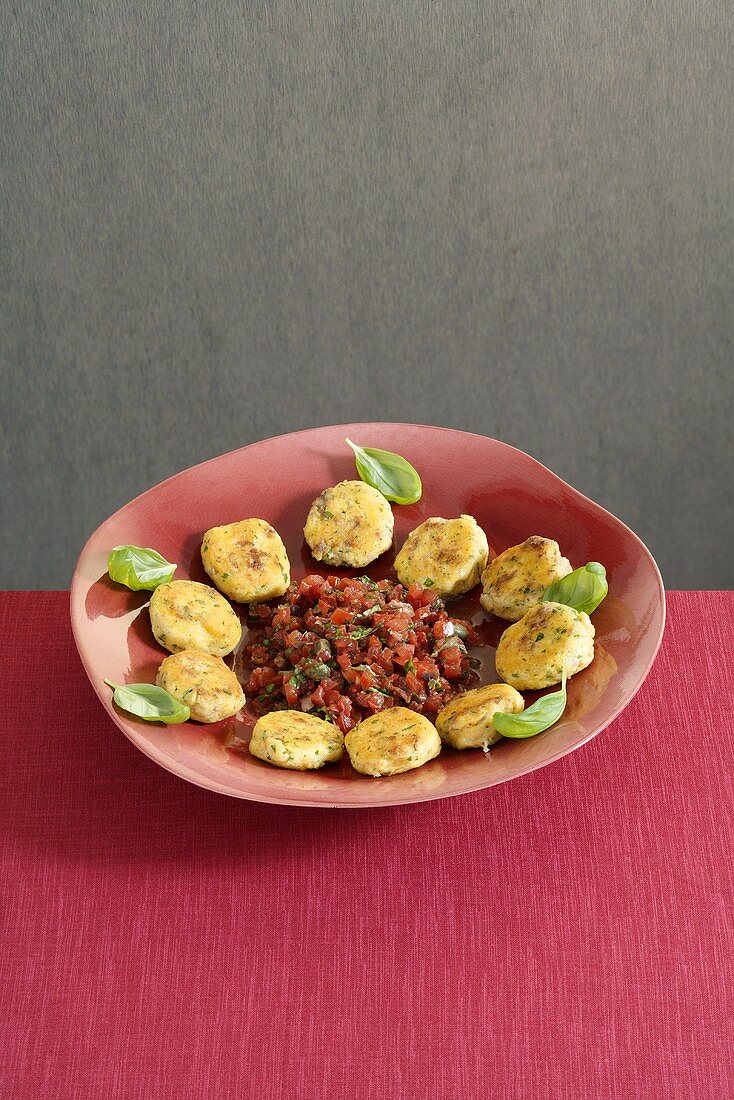 Polenta and sausage cakes with tomato salsa