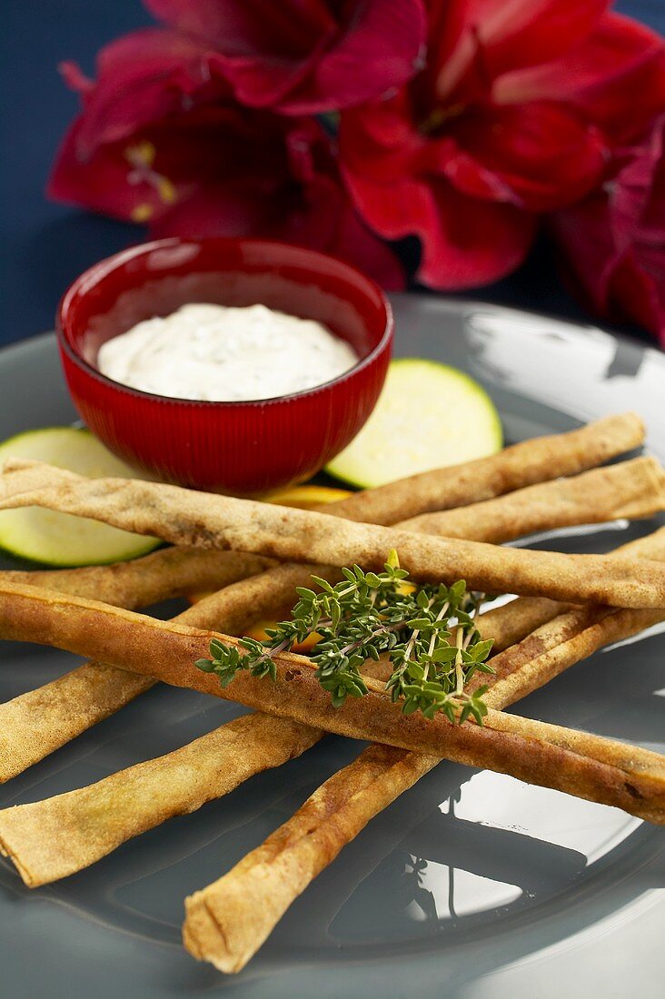 Cheese straws made with sheep's cheese with herb quark