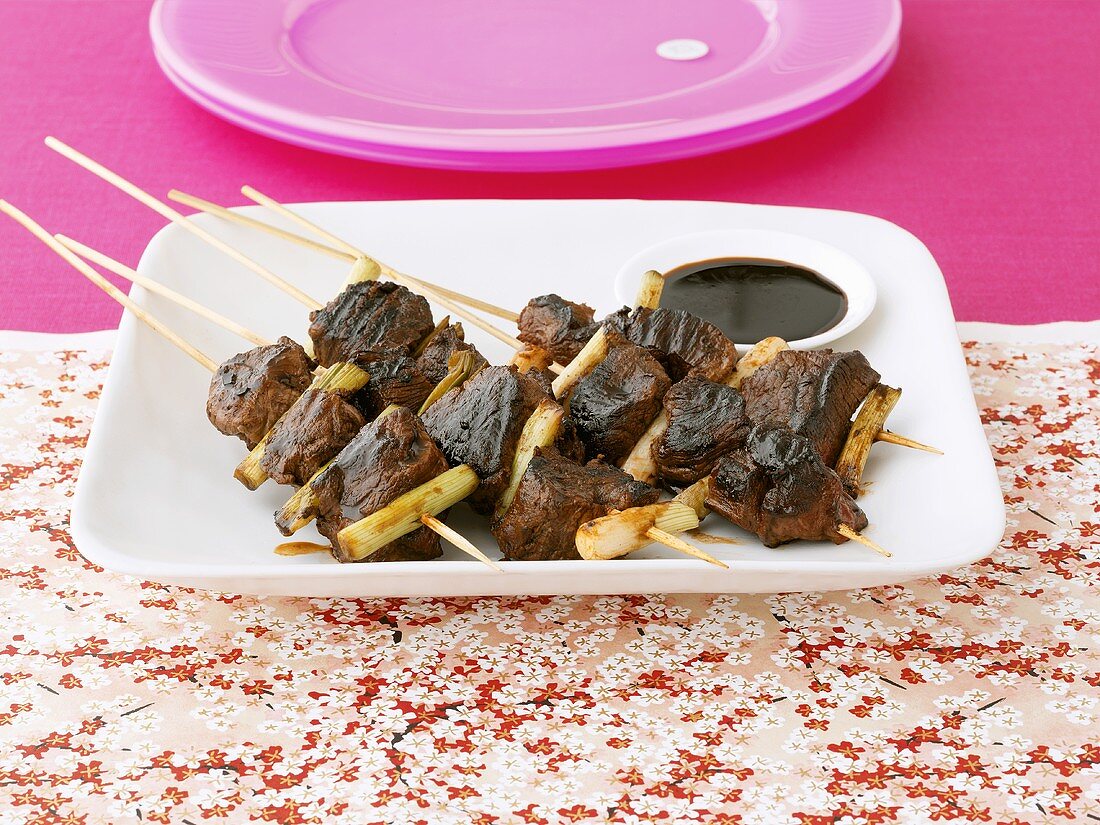 Japanese beef and spring onion kebabs