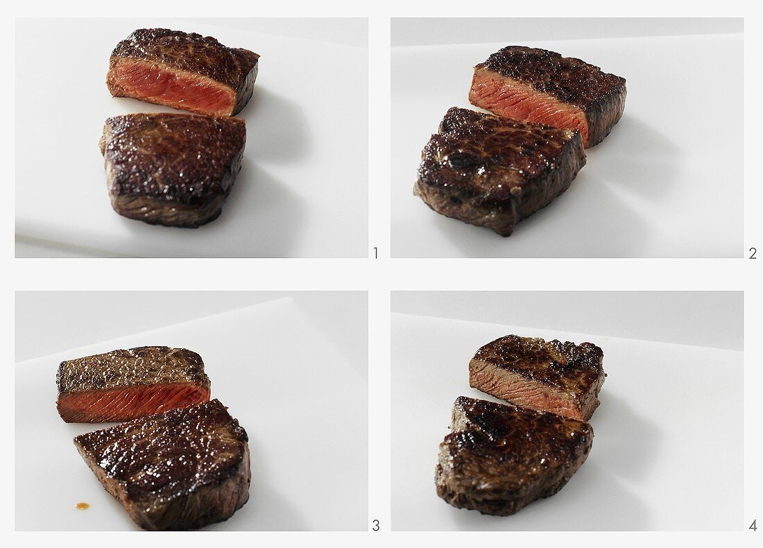Steak cooked to different degrees