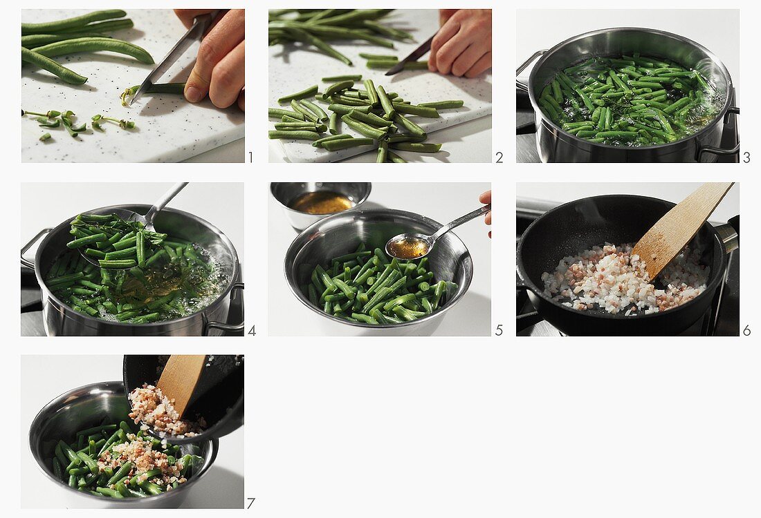Bohnensalat mit Speck zubereiten