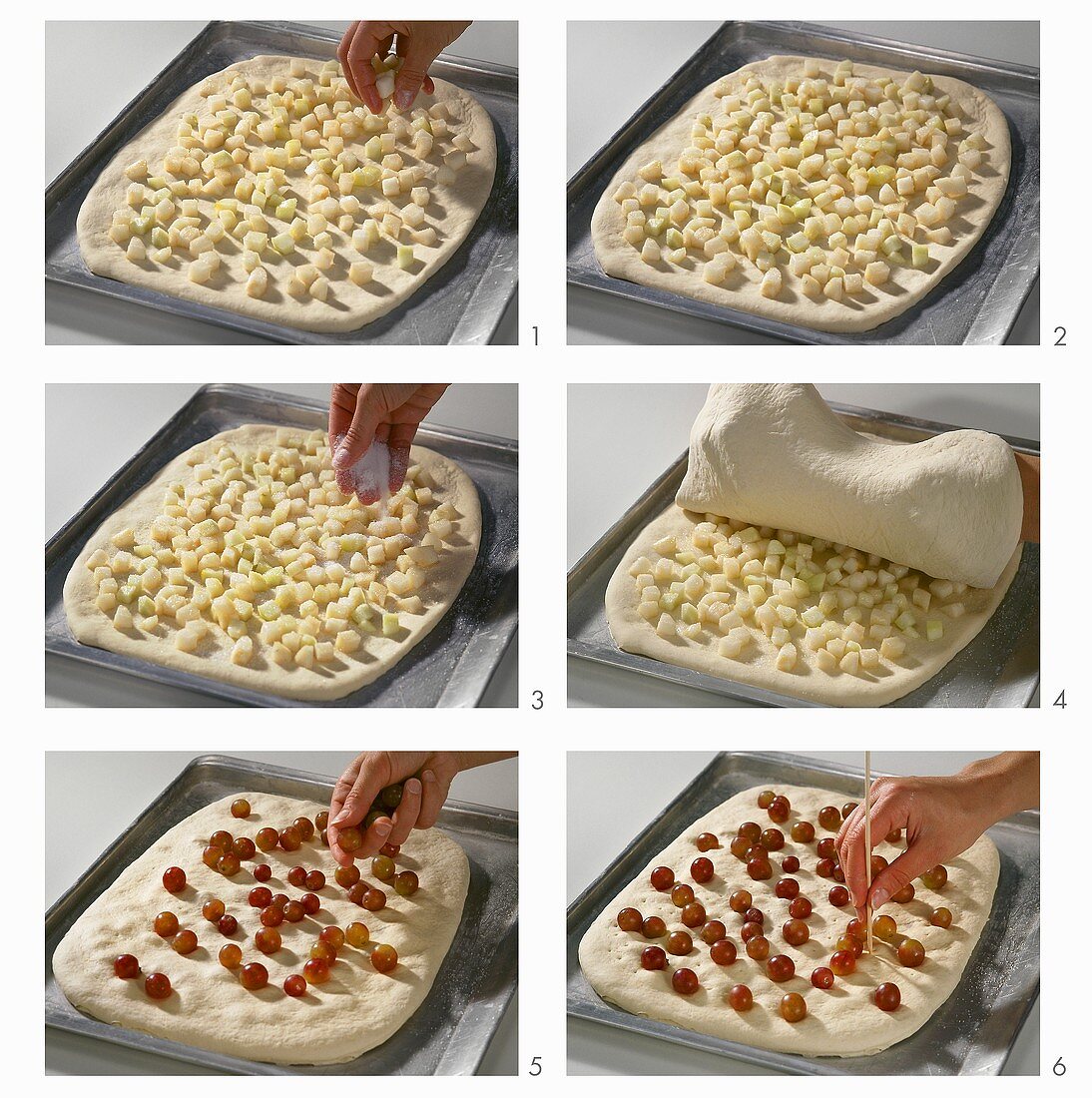 Making pear flatbread with grapes