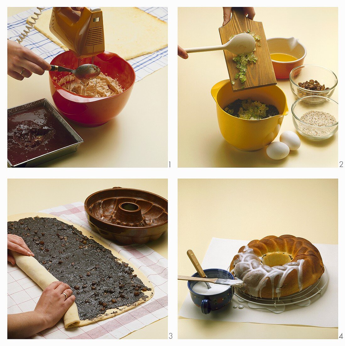 Making a poppy seed ring with yeast dough