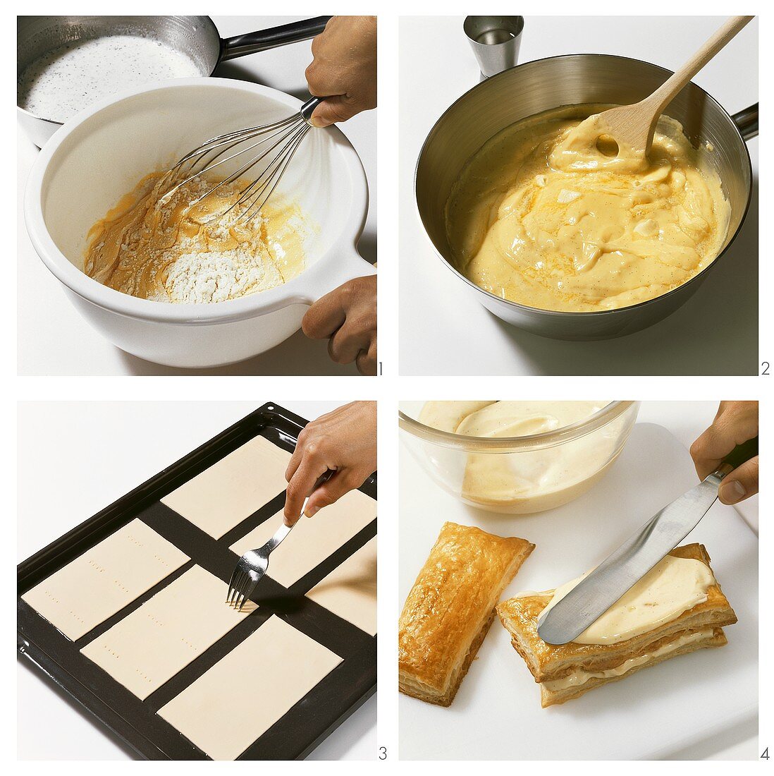 Making millefeuilles with vanilla cream filling
