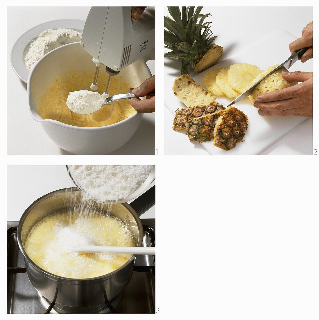 Making pineapple and coconut cake