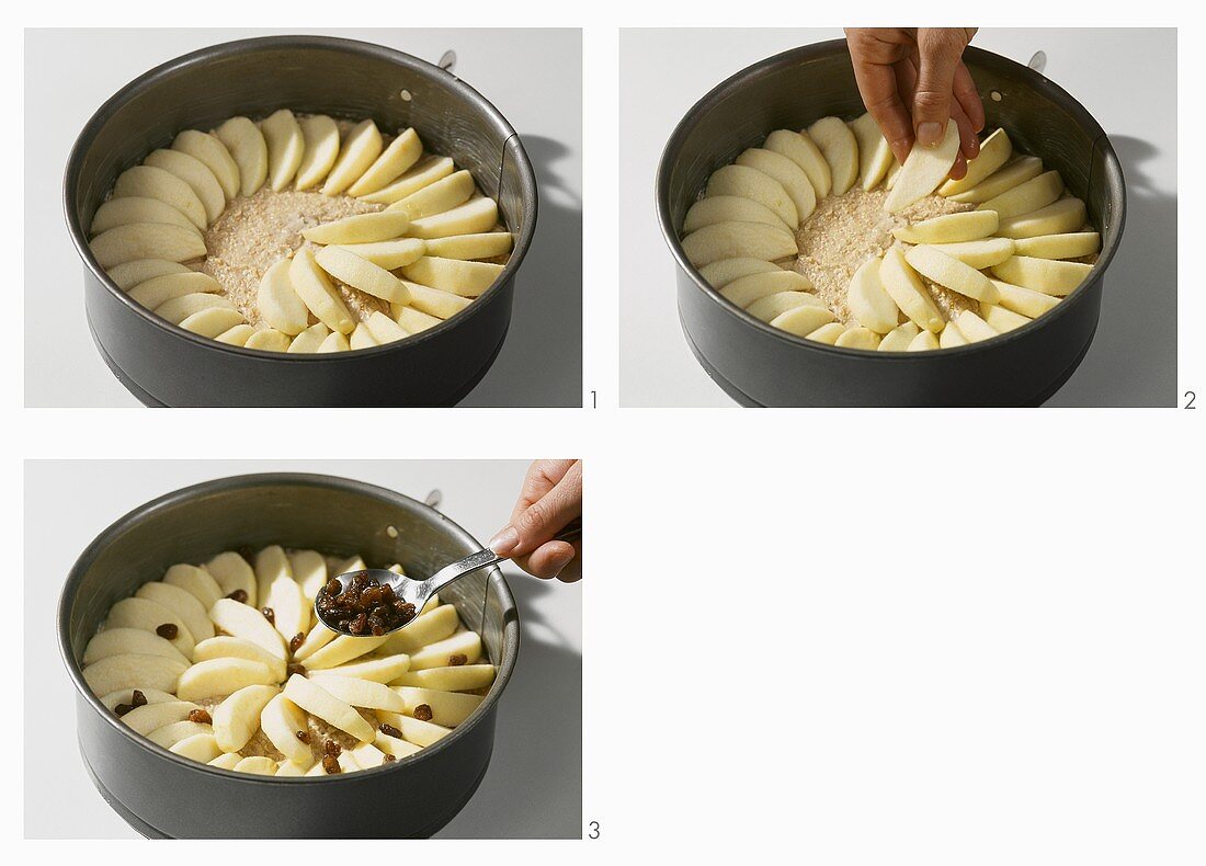 Apfelkuchen mit Haferflocken und Rosinen zubereiten