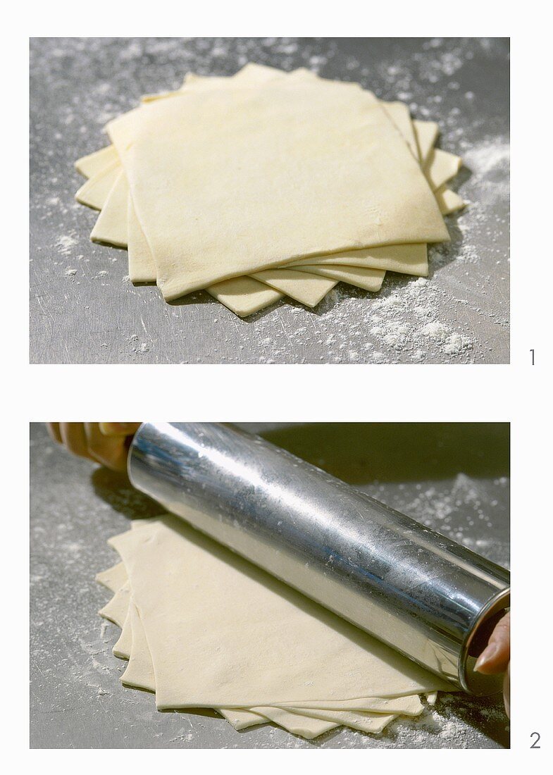 Rolling out sheets of puff pastry