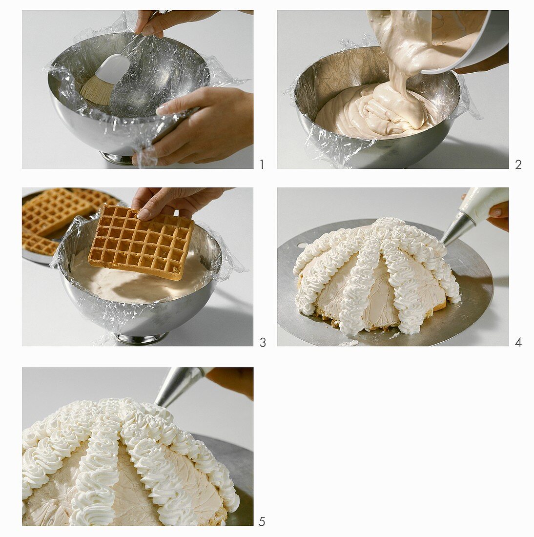 Making a dome cake with waffle base
