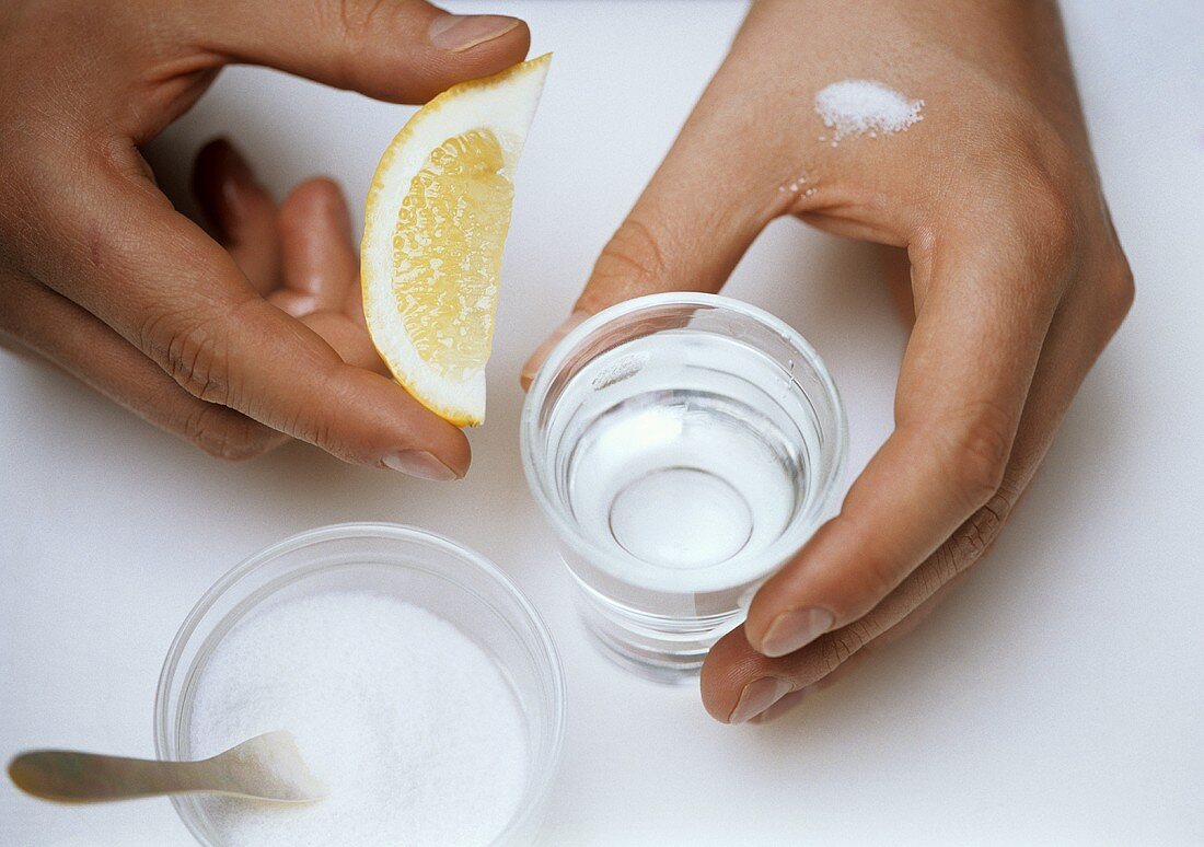 Classic tequila (with lemon wedge and salt)