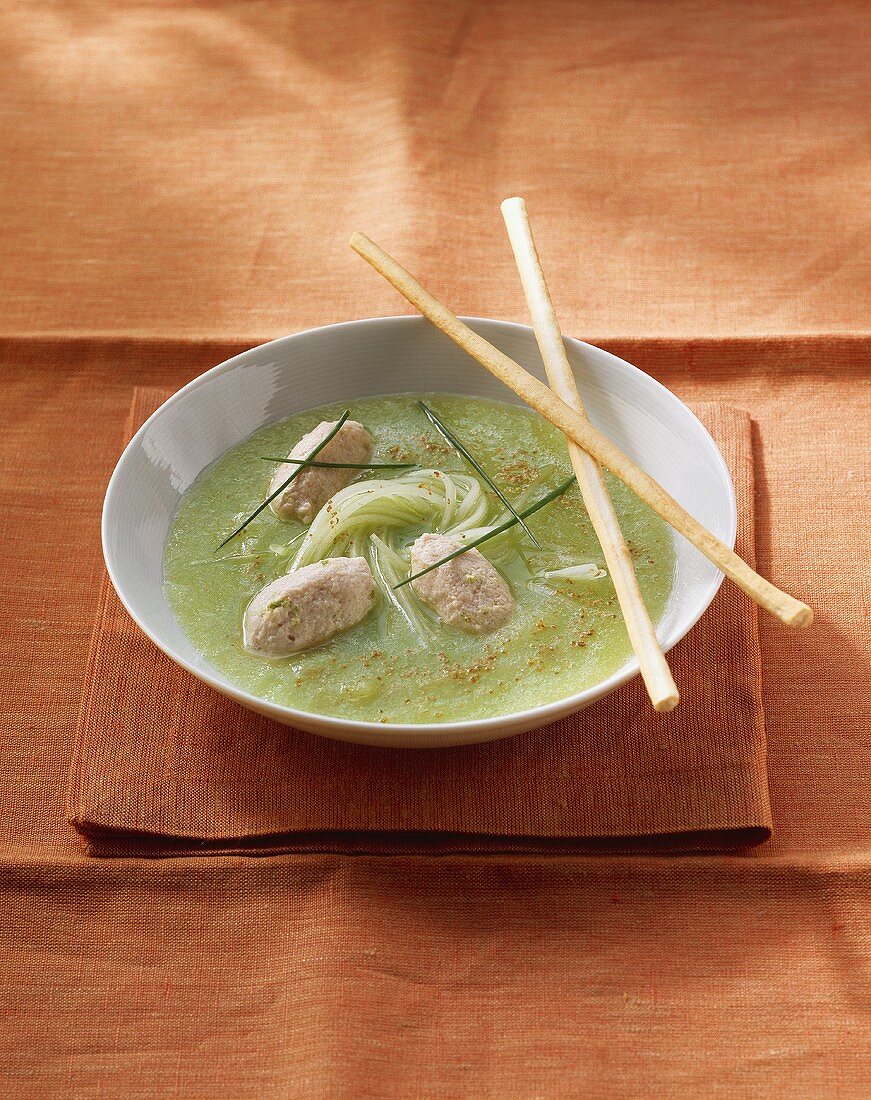 Cucumber soup with trout dumplings