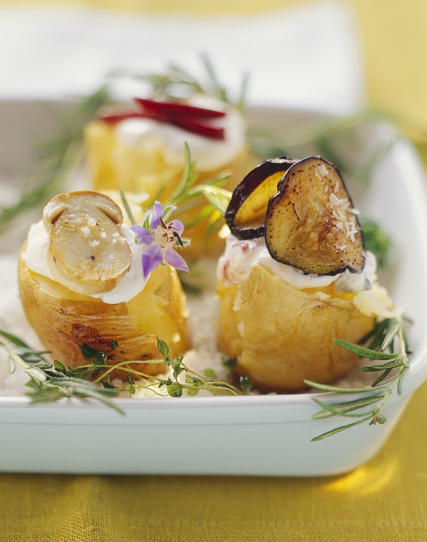 Ofenkartoffeln mit verschiedenen Füllungen auf Meersalz