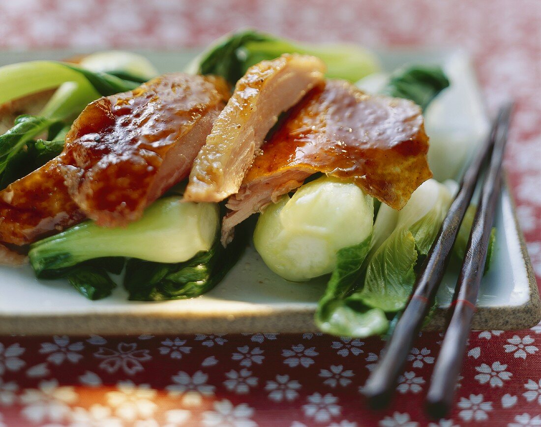 Glazed duck with pak choi