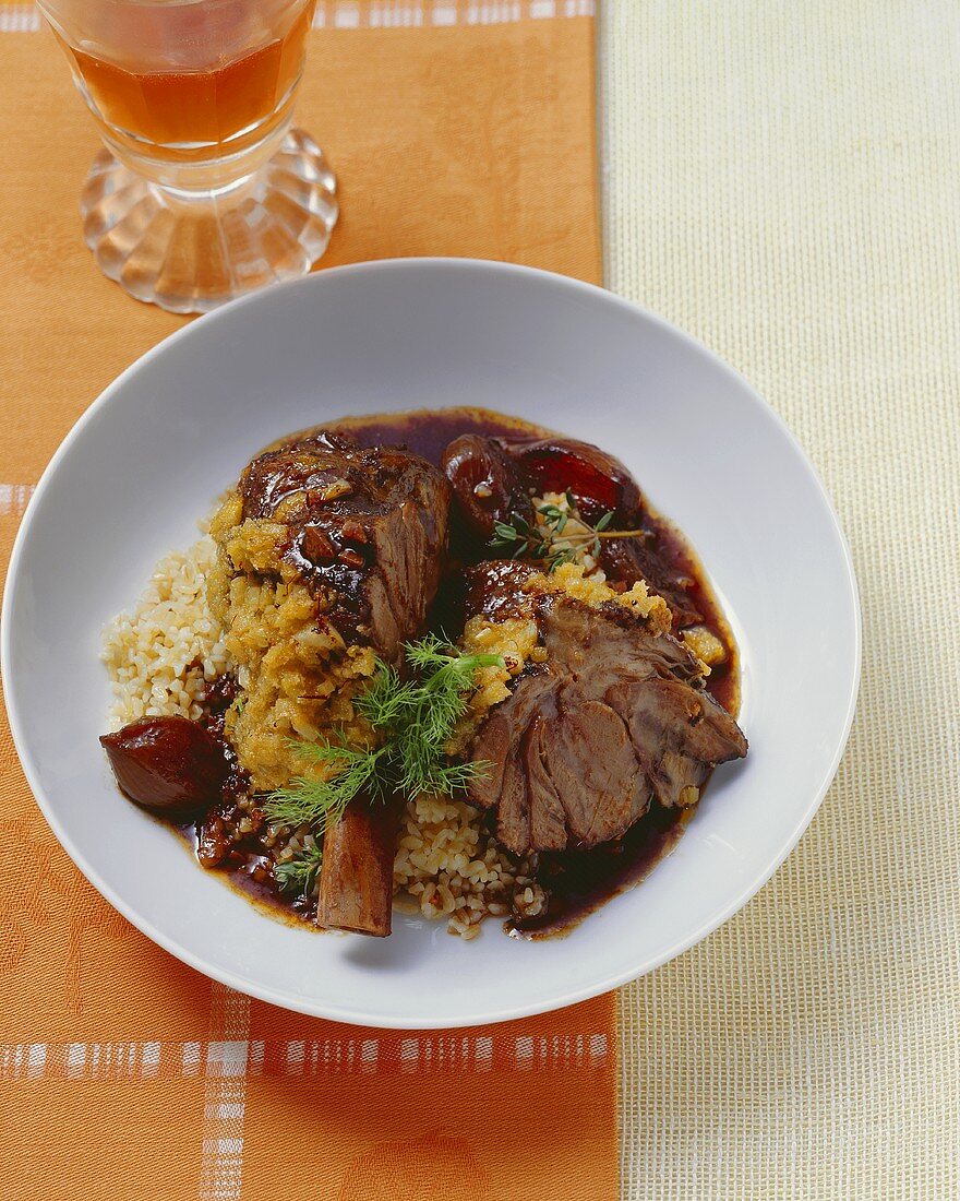 Lamb shank with fennel and saffron crust