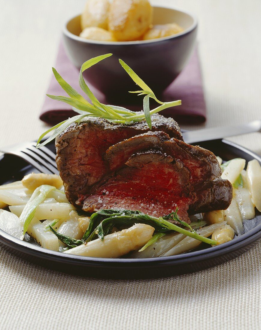 Double fillet steak with tarragon butter and vegetables