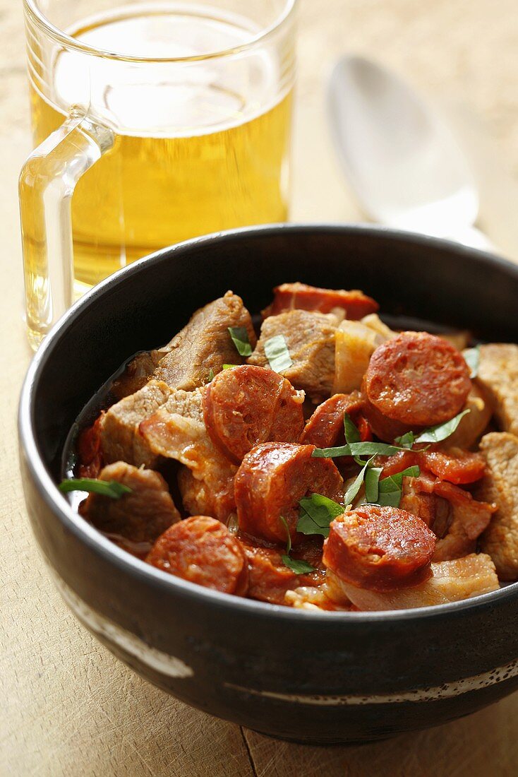 Pork goulash with paprika sausage and belly pork