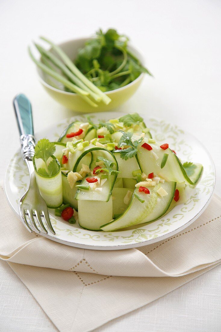 Cucumber salad with chilli, ginger and coriander