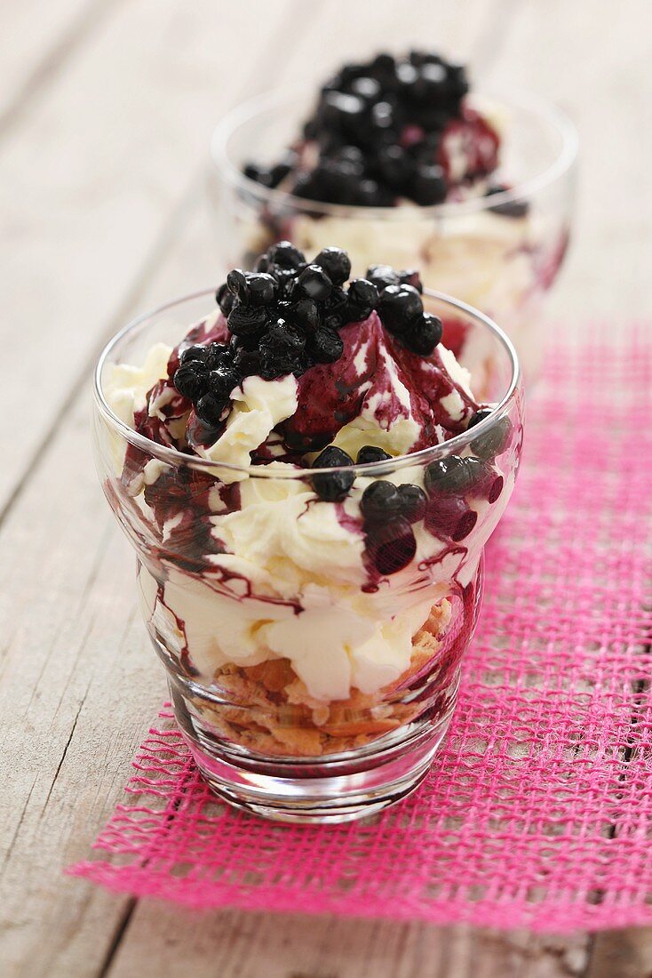 Trifle with blackcurrants