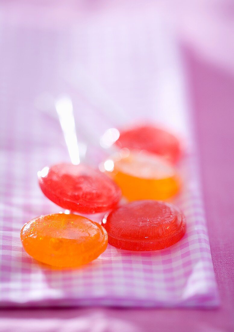 Coloured lollipops on checked cloth
