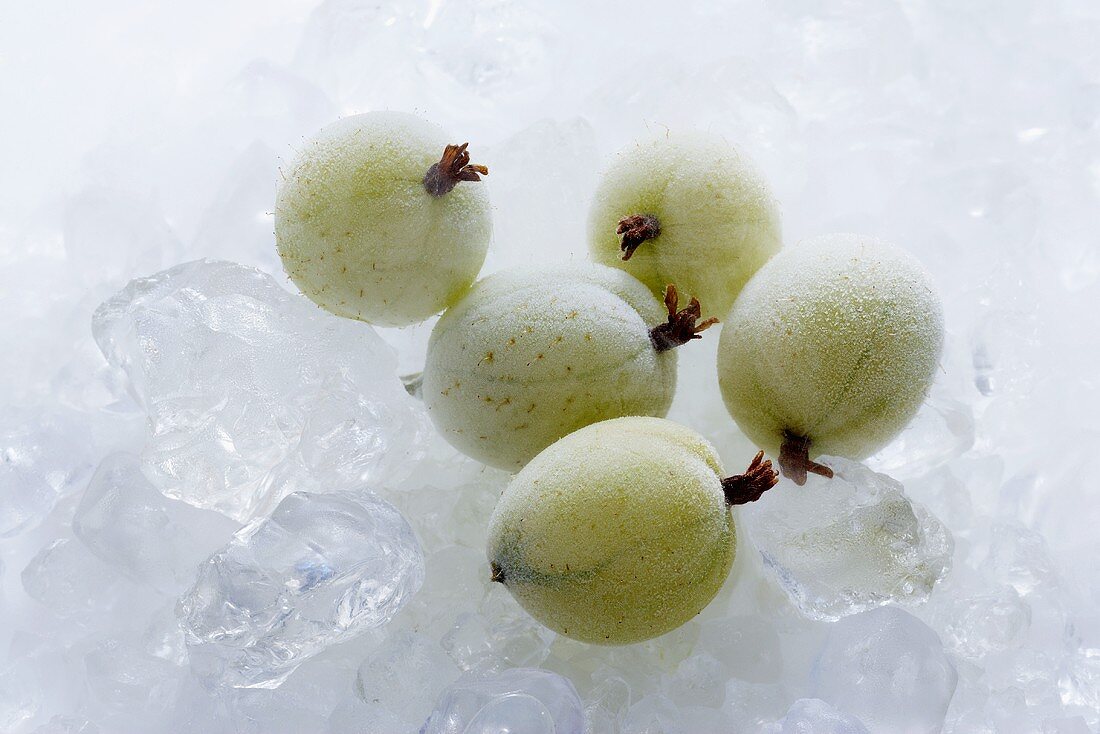 Frozen gooseberries on ice