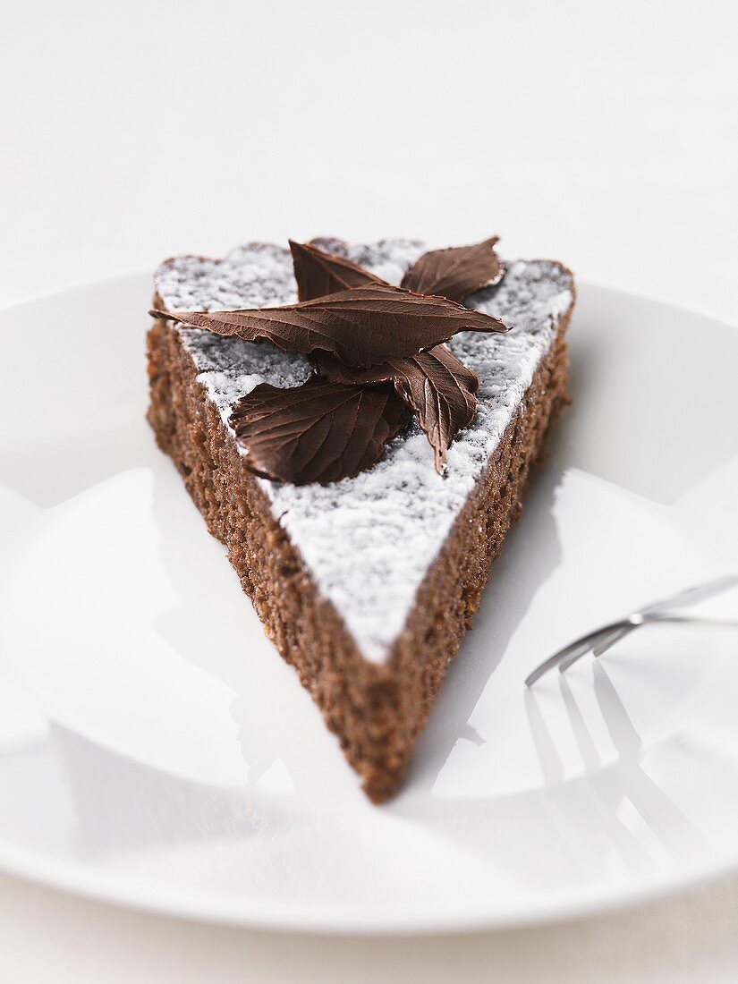 A piece of chocolate almond cake