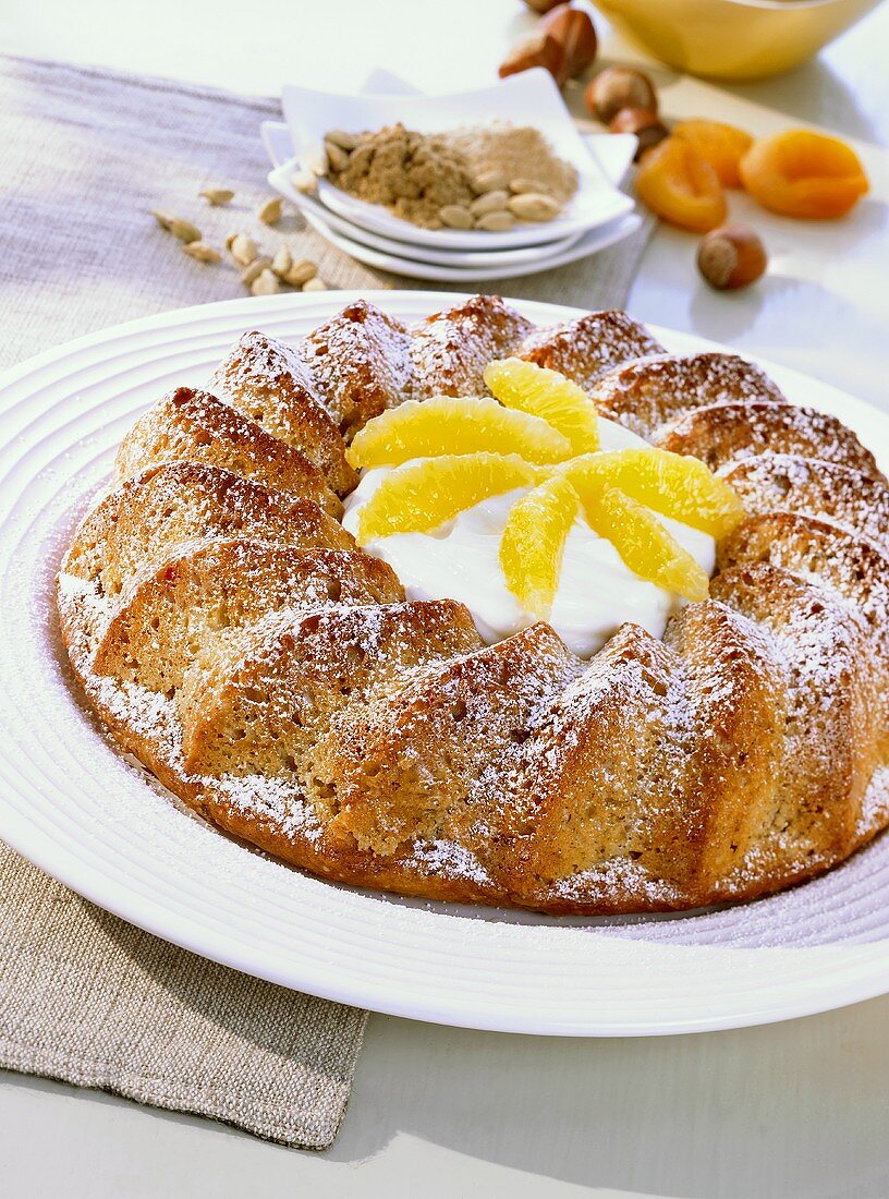 Ring cake filled with quark and fruit