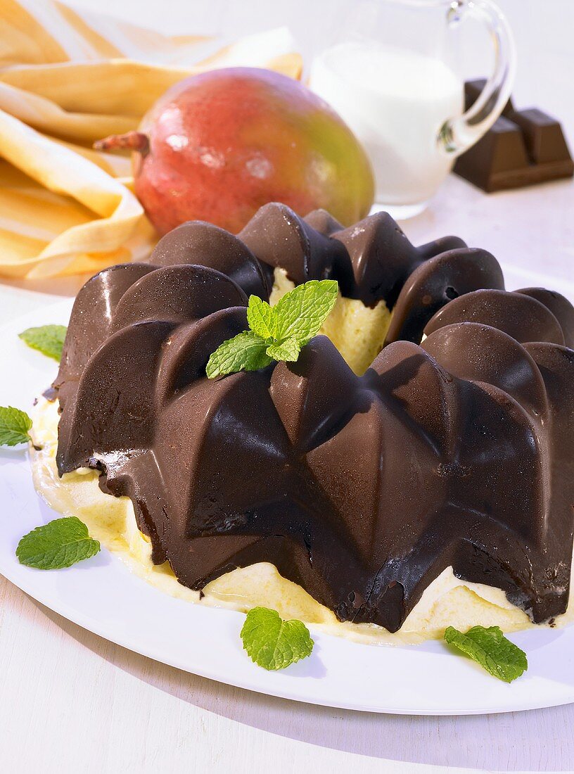 Chocolate ice cream dessert with mango