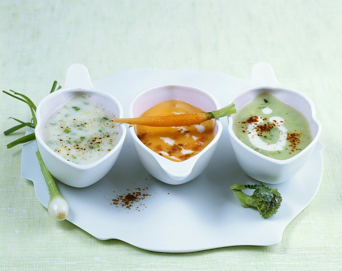 Spring soup, cream of carrot soup & cream of broccoli soup