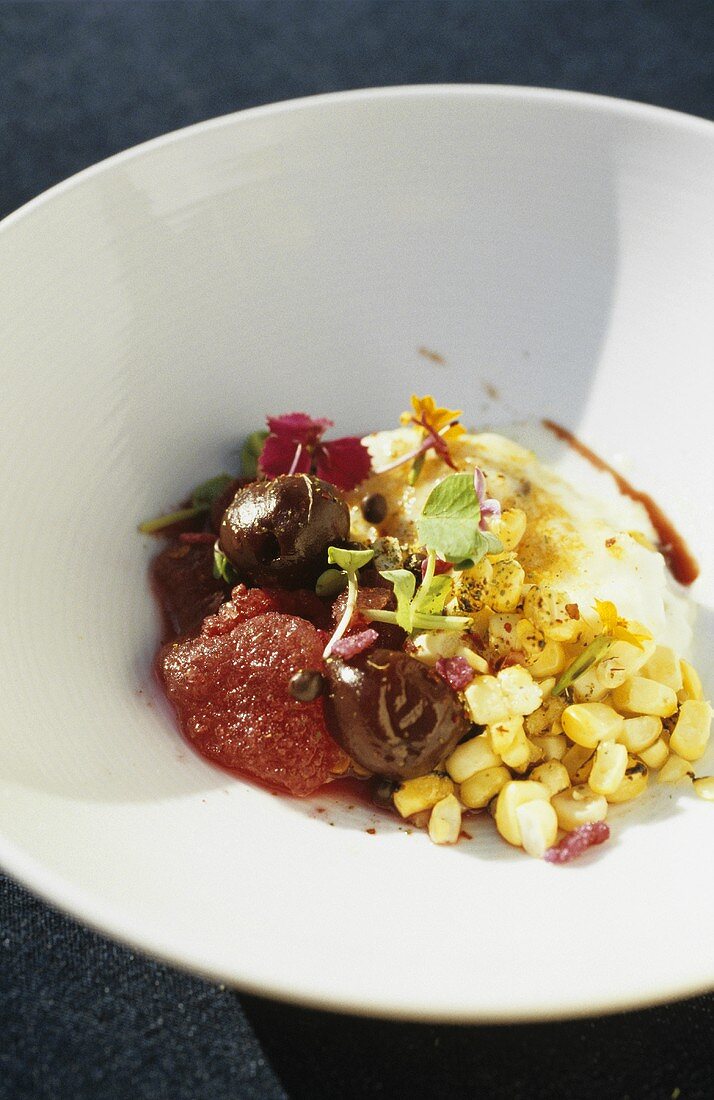 Wild morels with sweetcorn and polenta