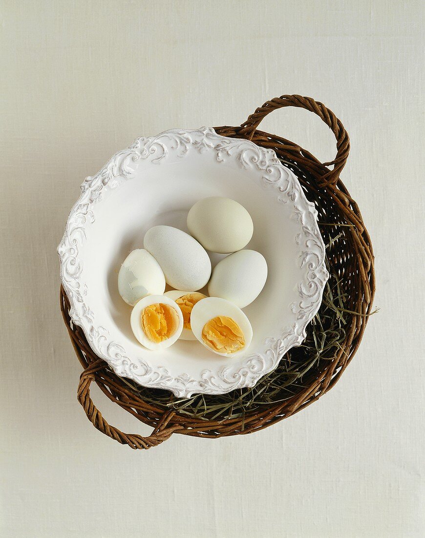 Gekochte Eier vom Araucaner-Huhn